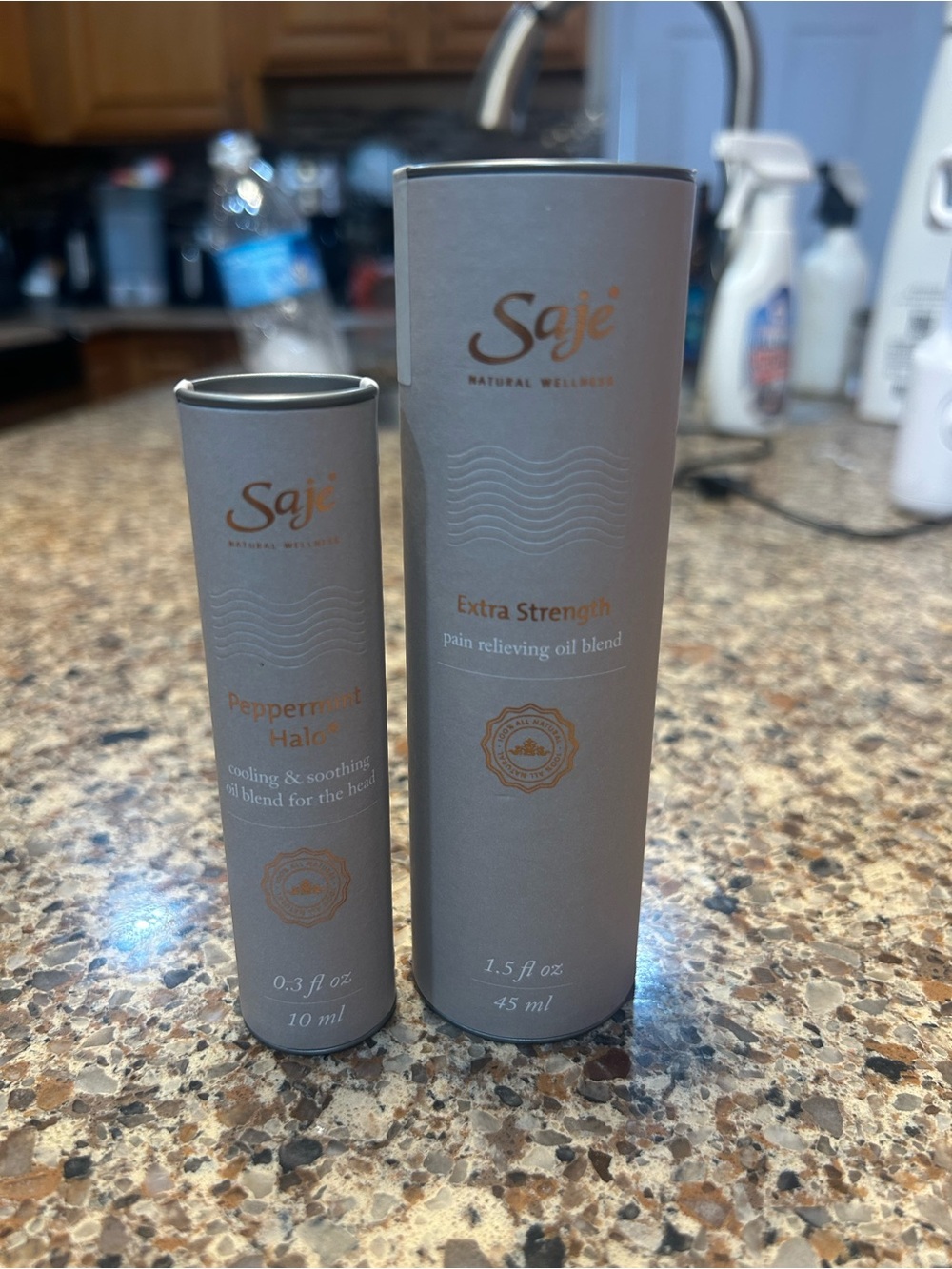 Saje pain relieving oil packaging